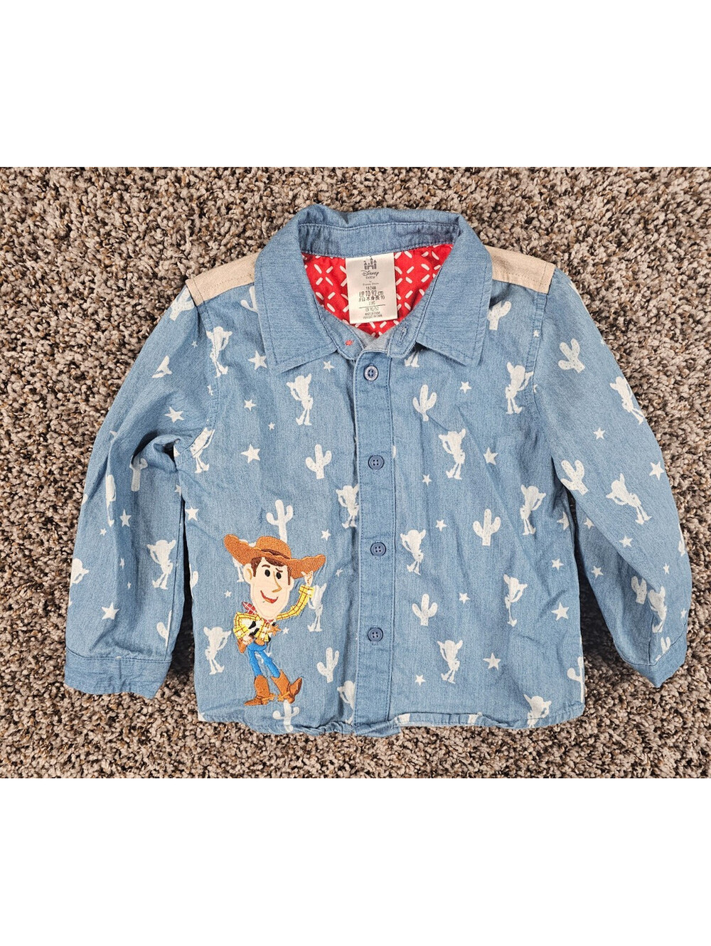 Disney baby Toy Story Woody button-down shirt Denim Sz 18-24M - Picture 1 of 4